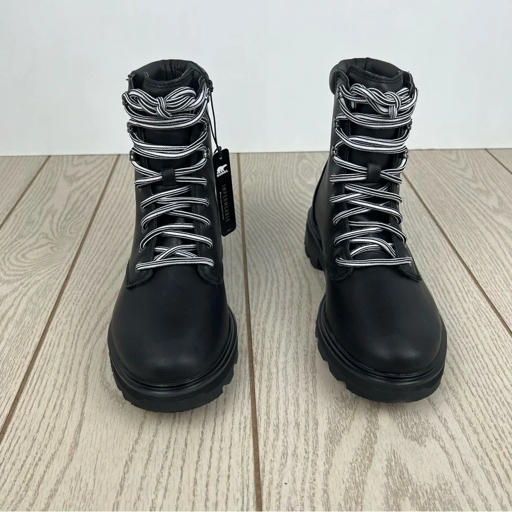 Sorel Women's Lennox Leather Lace-Up STKD WP Boots US8.5 Black / Sea Salt $190